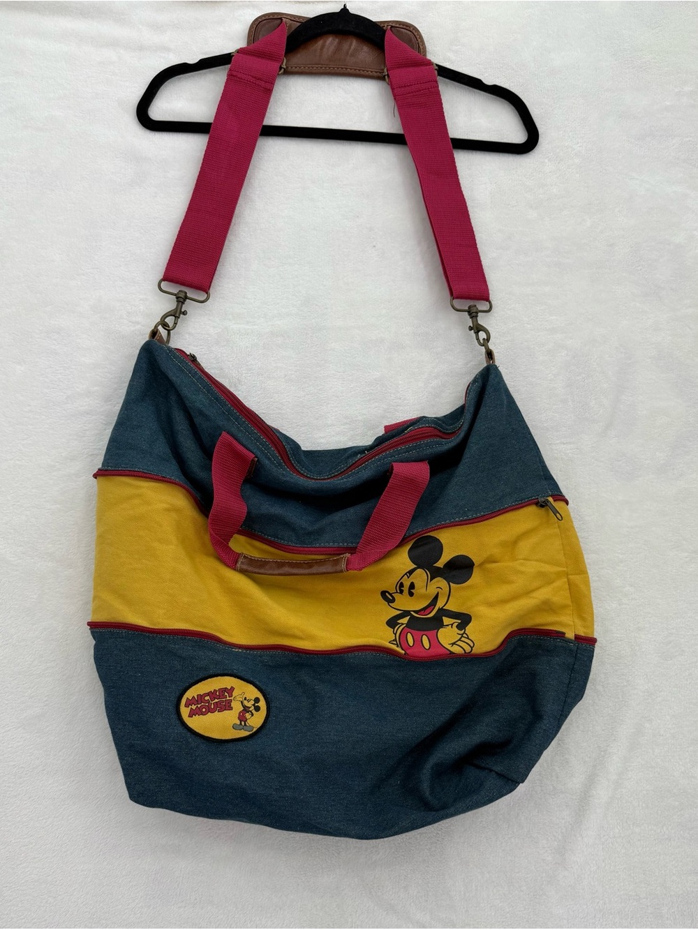 VTG Disney Mickey Mouse Classic Denim Expandable Zip Shoulder Cross bag Tote